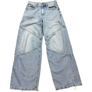 Garage Denim Jeans Women's 00 Blue Light Wash Wide Leg High Waist Paneled Front